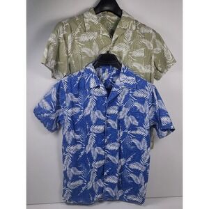 2 Coofandy Men's Green & Blue Tropical Palm Leaf Print Short Sleeve Shirt Medium